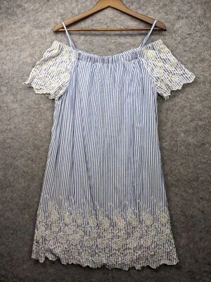 Vestido recto Luxology para mujer 10 azul a rayas bordado fuera del hombro Foto 1 de 4