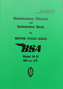 BSA M20 WD Maintenance Manual Instruction Book 500 SV Motorcycle - Picture 1 of 5