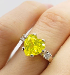 Ehering 3,60 kt natürlicher herzförmiger gelber Saphir Diamant 18 K Weißgold - Bild 1 von 11
