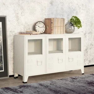 NNEVL Industrial Sideboard White 105x35x62 cm Metal and Glass - Picture 1 of 10