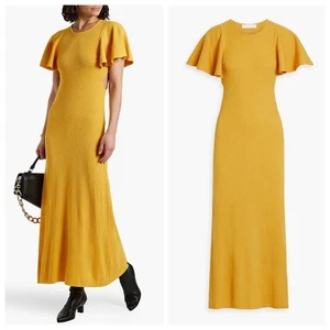 NEU Chloé Maxikleid aus Wolle mit Cut-Outs und Rippstrick (Gr. XL / FR 42) wirklich gelb - Bild 1 von 16