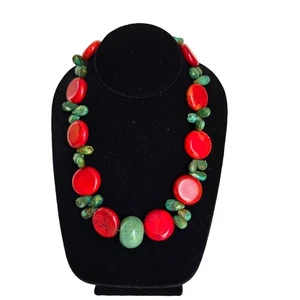 Grobe Statement Halskette Faux Koralle Scheibe Faux Facettiert Türkis Träne Tropfen  - Bild 1 von 6