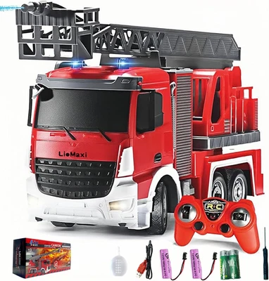 Scala 1:24 Telecomandata Giocattolo Camion Pompieri,Con Pompa Spruzzatrice D'Acq - Immagine 1 di 4