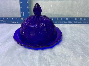 Vintage Cobalt Blue Covered Glass Round Butter/Cheese Dish - Picture 1 of 7