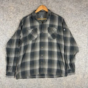 Kuhl Shirt Mens Large Gray Black Plaid Fugitive Flannel Button Up Outdoor Lumber - Picture 1 of 12