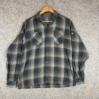 Kuhl Shirt Mens Large Gray Black Plaid Fugitive Flannel Button Up Outdoor Lumber - Image 1 of 4
