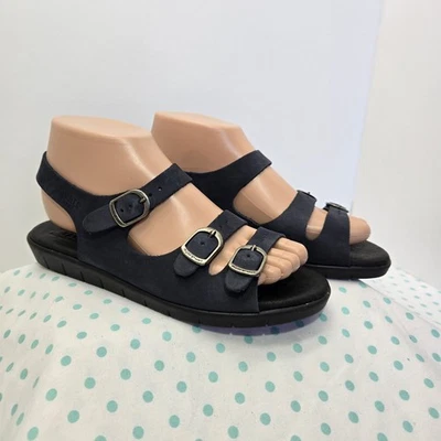 Munro Nubuck Leather Sandals Womens Size 7 Navy Blue USA Strappy Buckled EUC  - Image 1 of 4
