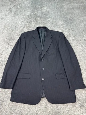 Oleg Cassini Blazer Men 46L Black Pinstriped Wool Sports Coat Career Jacket Vtg - Image 1 of 4