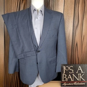 Joseph A Bank 2 Piece Suit Mens 40S 32X28 Gray Plaid Silk Wool - Picture 1 of 13
