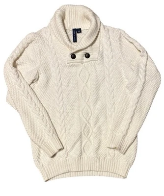 Janie & Jack Size 8 Cable Knit Sweater Shawl Collar White Ivory Pullover Buttons - Image 1 of 4