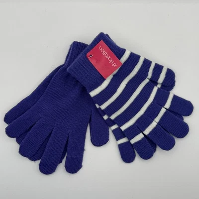 Xhilaration Target 2 Pair Knit Gloves Women Purple Striped Warm Winter NWT Gift  - Image 1 of 3