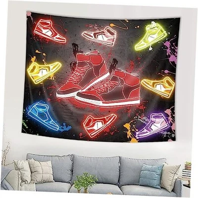 Ретро баскетбол обувь гобелен 59Wx51H дюймов неоновые 59 «L x 51» W спортивные кроссовки - Изображение 1 из 4
