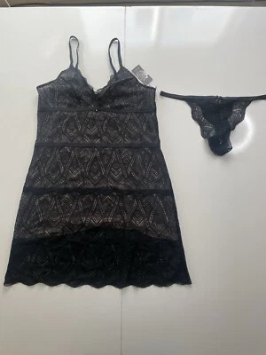 JUEGO CHEMISE FLEUR’T ENCAJE EN Encaje Negro Con Bragas Talla XL Foto 1 de 4
