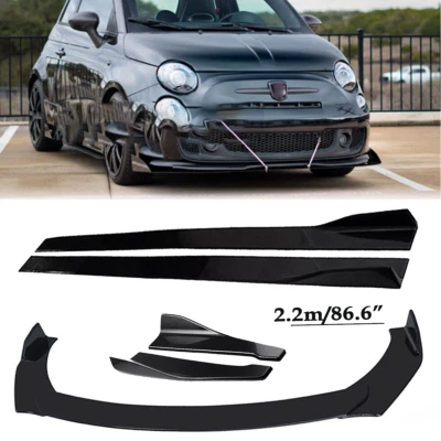 Front Bumper Lip Spoiler Splitter 86.6" Side Skirt Body Kit For Fiat 500 - Imagem 1 de 4
