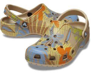 NEW! CROCS CLASSIC RETRO RESORT CLOGS Brown Floral Slip On Beach Comfort Shoes - Picture 1 of 6