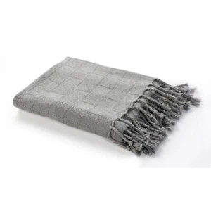 50 X 60 Gray Woven Cotton Throw Blanket with Fringe - Picture 1 of 1