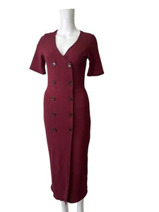 New Look Bodycon Kleid Größe 8 Damen EU36 Burgunderrot Zweireiher Midi - Bild 1 von 11