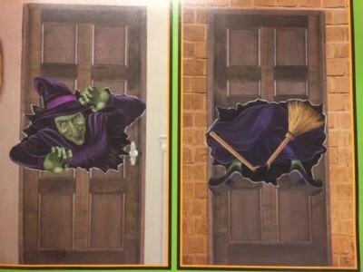 CRASHING WITCH  paper Scene Setter HALLOWEEN party prop door decoration BACKDROP - Image 1 of 4