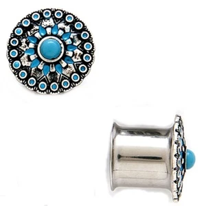 PAIR-Turquoise Navajo Style Steel Double Flare Ear Plugs 06mm/2 Gauge - Picture 1 of 4