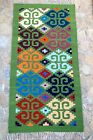 Zapotec Oaxacan 31"x62" Hand Woven Green Geometric Grecas Home WoolTapestry Rug