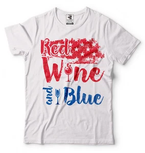 Red Wine and Blue T-Shirt 4th of July Tee Shirt Independence Day Fourth of July - Picture 1 of 2