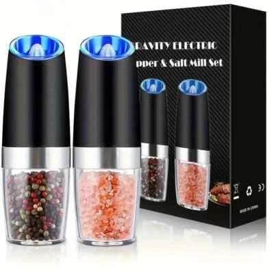 2pcs Gravity-powered Electric Salt And Pepper Grinder, Battery-powered LED Light - Image 1 of 4