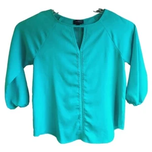 The Limited Women's Tunic Top XS Teal Green Long Sleeves Sheer Keyhole Blouse - Picture 1 of 8