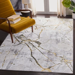 SAFAVIEH Contemporary Modern Abstract Area Rug Grey & Gold Amelia Collection - Picture 1 of 42