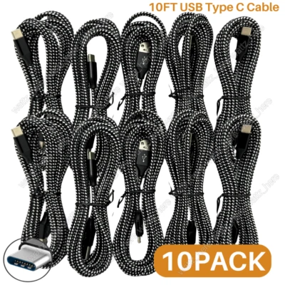 10Pack 10Ft USB to Type-C Cable Fast Charger Charging Data Sync Cord For Samsung - Image 1 of 4
