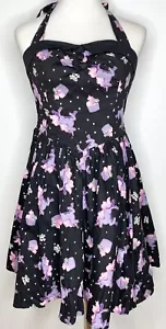 Hell Bunny RARE Unicorn Print Halter Black Rockabilly Dress sz M excellent cond - Picture 1 of 7