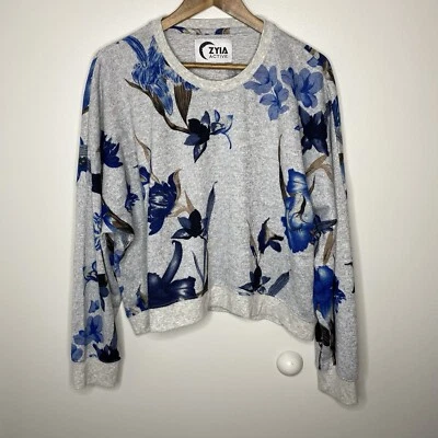 Sudadera Zyia Active Mujer XXXL 3X Gris Azul Floral Recortada Hombro Caído Foto 1 de 4