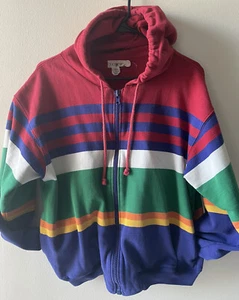 Vintage 90s J Crew Colorblock Stripe Hoodie Sweatshirt Size Small or XS (read) - Picture 1 of 6