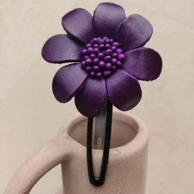 Gorgeous Genuine Leather Deep Purple Flower Hair Slide Clip Grip 5cm - Image 1 of 4