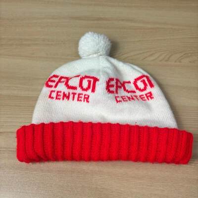 Gorro de invierno vintage Epcot talla única blanco rojo tejido pompón Foto 1 de 4