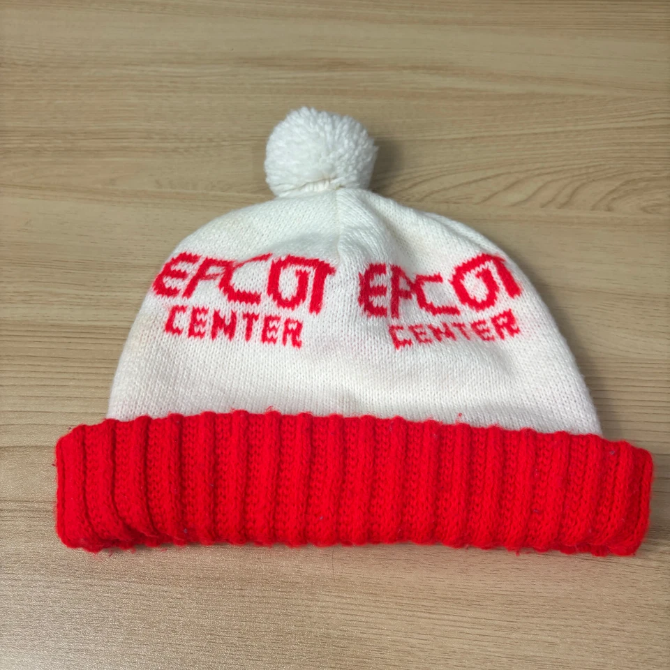 Gorro de invierno vintage Epcot talla única blanco rojo tejido pompón Foto 1 de 4