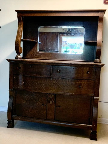 Antique Oak Tiger Stripe Buffet with Mirror Cover