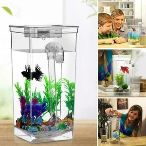 Kids Fish Tank Self Cleaning Small Desktop Fish Aquarium LED Easy Cle - Picture 1 of 11
