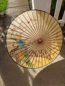 Vintage Oriental Bamboo Umbrella Parasol - Picture 1 of 8