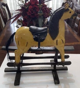 Primitive Large Antique Hand Carved Wood Glider Horse All Original Great Display - Picture 1 of 24