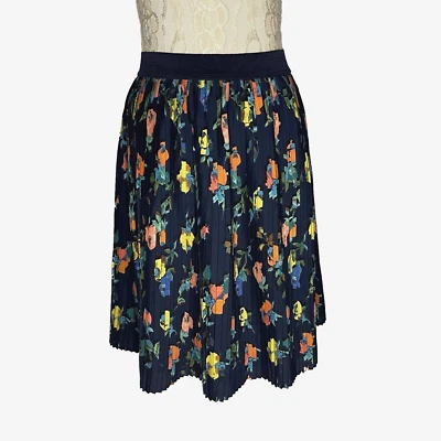海军蓝花卉女式 XXL 百褶裙多色花朵及膝衬里 — 第 1/4 张图片