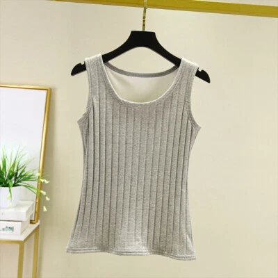 Mujeres Delgado Cálido Polar Forrado Chaleco Camiseta sin Mangas Camisa Correa Ancha Ajuste Informal Invierno Foto 1 de 4