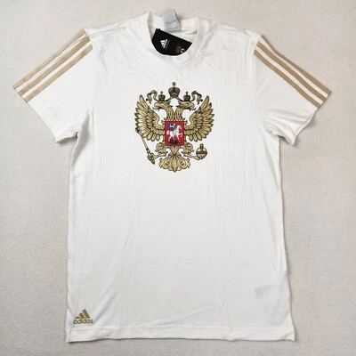 Russia RFU Soccer Adidas Shirt Mens Small White Gold Officially Licensed Tee NEW - Image 1 of 4