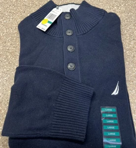 Suéter Nautica Para Hombre Talla Grande 1/4 Botón Manga Larga Azul Marino 100% Algodón - Imagen 1 de 5