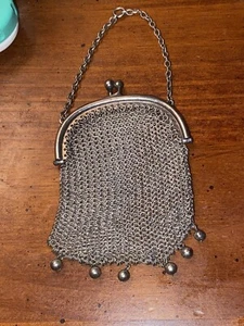 Monedero/bolsa de cambio Chatelaine de malla victoriana francesa de plata esterlina de 3,5” de alto - Imagen 1 de 14
