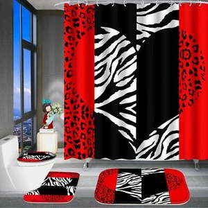 4 Pcs Bathroom Shower Curtain Set,Red Leopard Print Shower Curtain Bright Sty... - Picture 1 of 6