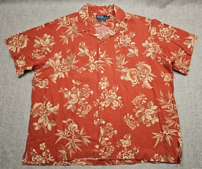Polo Ralph Lauren Shirt Mens 2XL XXL Red Floral Linen Blend Vintage Camp Hawaii — 第 1/4 张图片