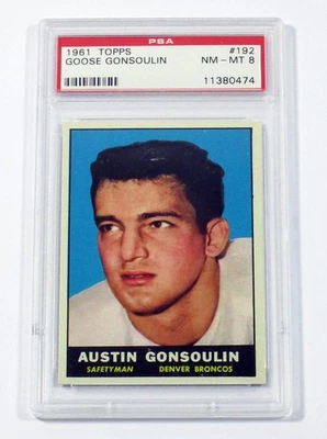 1961 Topps Football Austin Goose Gonsoulin #192 Denver Broncos PSA 8 - Image 1 of 4