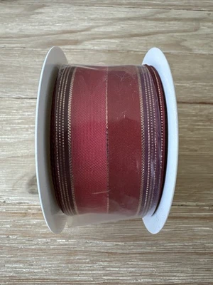 Vintage Red Stripe Gold Sheer Ribbon Made In Switzerland Approx 1.5” x 10 yds - Image 1 of 4