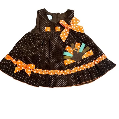 Bonnie Baby Brown Polka Dot Thanksgiving Corduroy  Dress Size 12 Months NWOT - Image 1 of 4