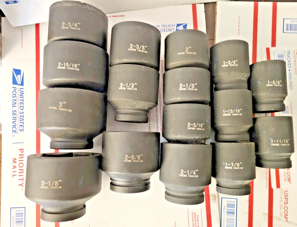 16Pc 1" Drive 6-Point Standard Jumbo Deep Impact Socket Set 1-5/8" - 3-1/8" - Image 1 of 2
